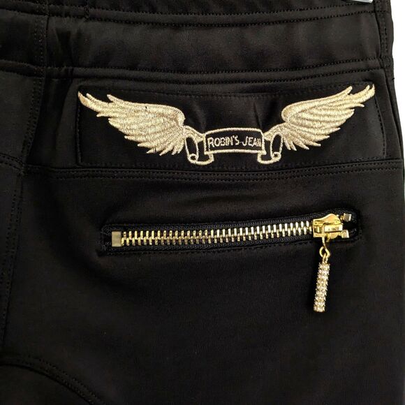 Robin’s Jean Women's S Black Gold Angel Wings Jogger Skinny Leg Drawstring - Picture 8 of 15